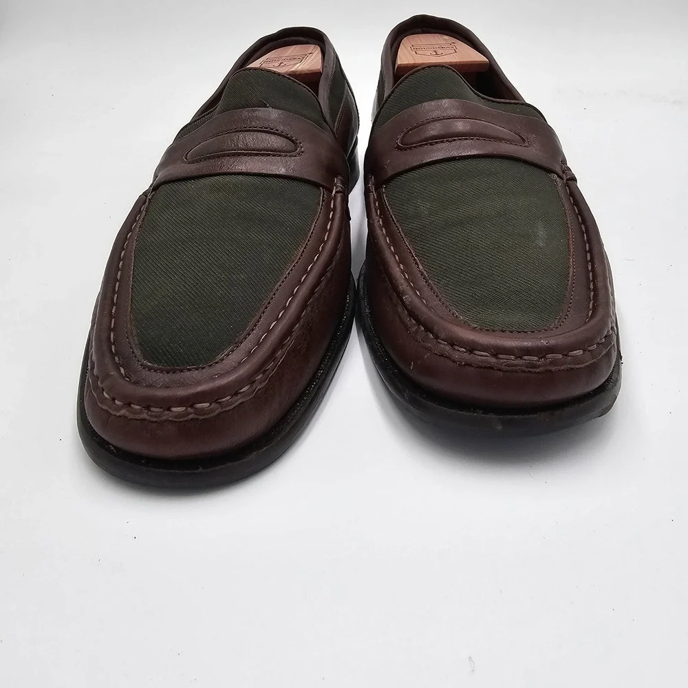 80s E.T. Wright Men's Loafers‎ Brown Leather & Green Canvas Italy Size 11 B